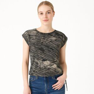 W118 by Walter Baker Abstract Casual Workwear Black White Short Sleeve Top S